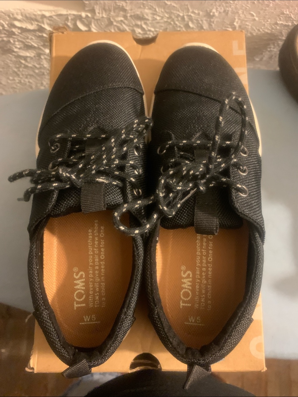 Toms Black Canvas Lace-Up Women's Sneakers with White Trim